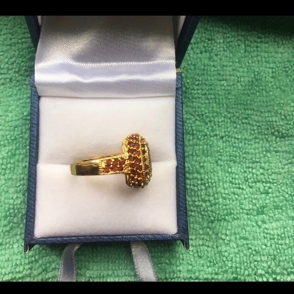 925 Silver Gold Plated Garnet CZ Pendant Ring Set - Picture 10 of 16